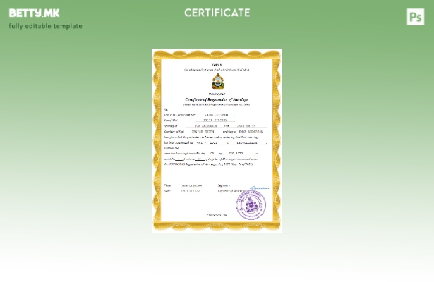 модерен стил Уверение за брак во Хондурас Шаблон за шаблон Word и PDF